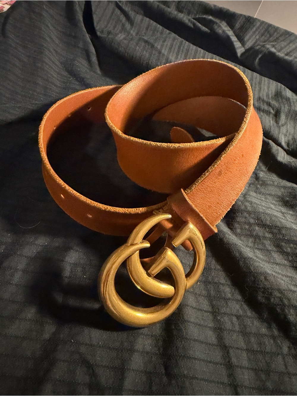 Gucci Suede Belt in Cognac with Gold Double-G Buckle